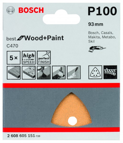 Bosch Schleifpapier 93mm K100 C470 Wood & Paint 5er Pack
