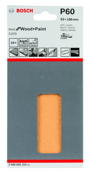 Bosch Schleifpapier 93x186mm K60 C470 Wood & Paint 10er Pack
