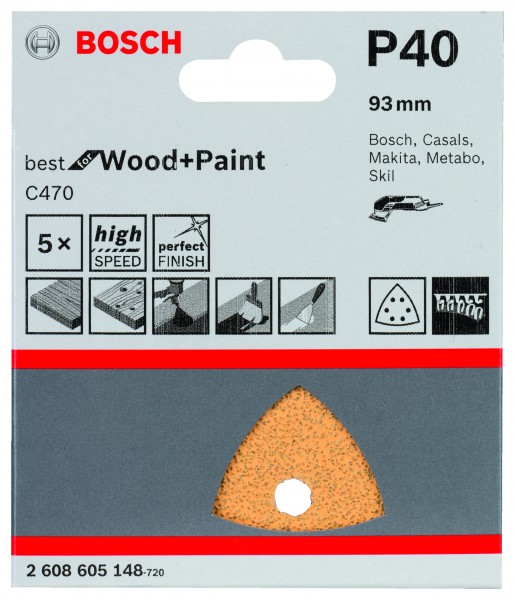 Bosch Schleifpapier 93mm K40 C470 Wood & Paint 5er Pack