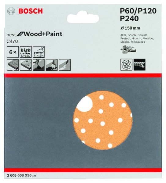 Bosch Schleifpapier 150mm Best for Wood + Paint C470 K60K120K240 Universal