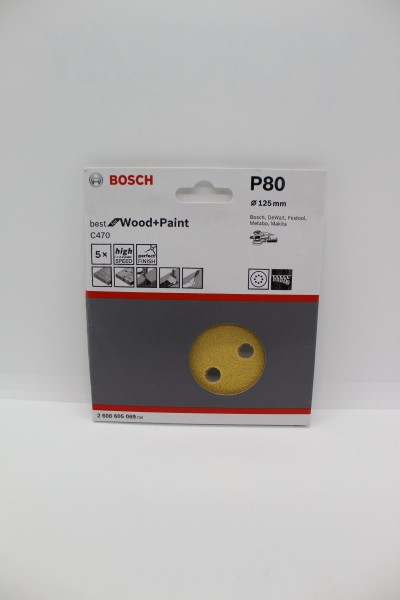 Bosch Schleifpapier 125mm K80 C470 Wood & Paint 5er Pack
