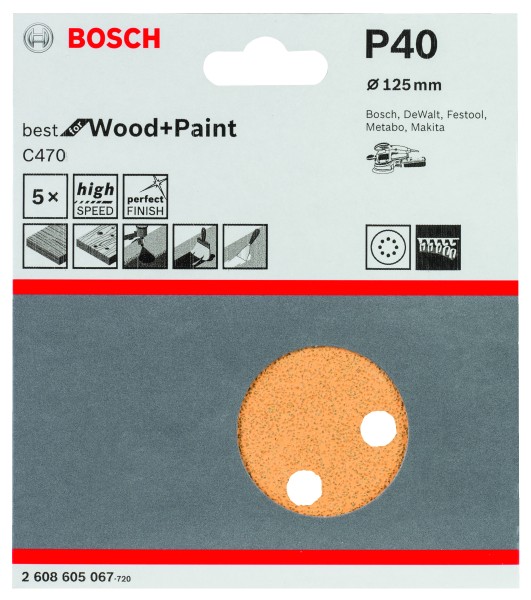 Bosch Schleifpapier 125mm K40 C470 Wood & Paint 5er Pack