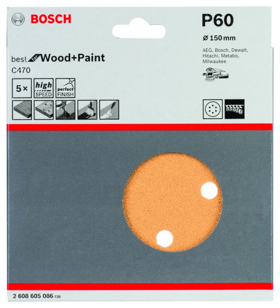 Bosch Schleifpapier 150mm K60 Best for Wood + Paint C470 5er Pack