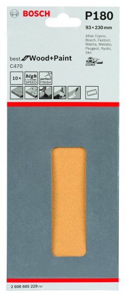 Bosch Schleifpapier 93x230mm K180 C470 Wood & Paint 10er Pack