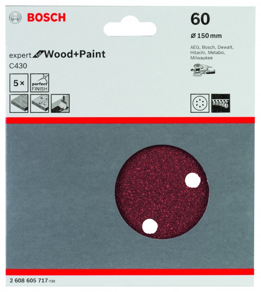 Bosch Schleifpapier 150mm K60 Expert for Wood + Paint C430 5er Pack