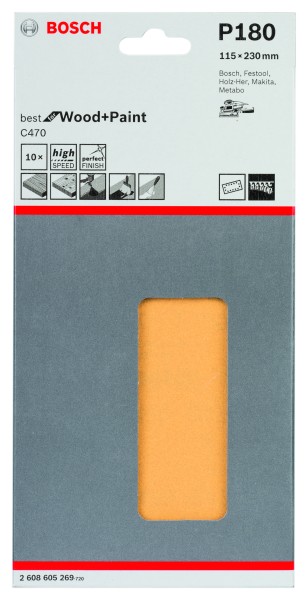 Bosch Schleifpapier 115x230mm K180 C470 Wood & Paint 10er Pack