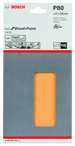Bosch Schleifpapier 115x230mm K80 C470 Wood & Paint 10er Pack