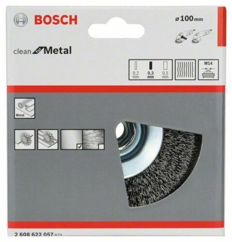 Bosch Kegeldrahtbürste 100mm M14 0,30mm gewellter Stahldraht