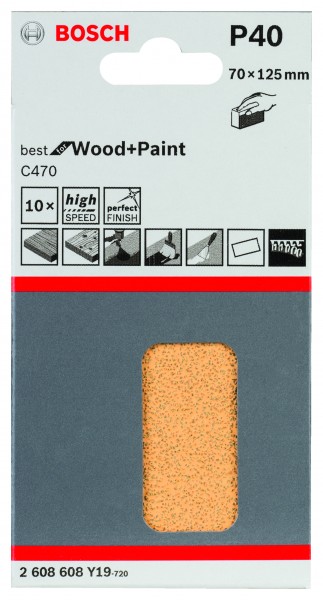 Bosch Schleifpapier 70x125mm K40 C470 Wood & Paint 10er Pack
