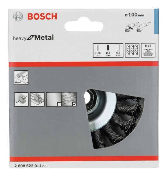Bosch Topfdrahtbürste 100mm M14 0,50mm gezopfter Stahldraht
