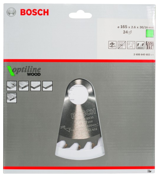 Bosch Kreissägeblatt Optiline Wood 165x30mm Z24