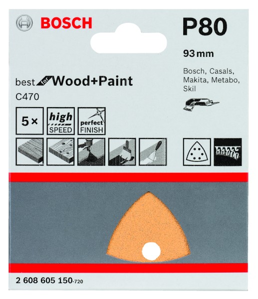 Bosch Schleifpapier 93mm K80 C470 Wood & Paint 5er Pack