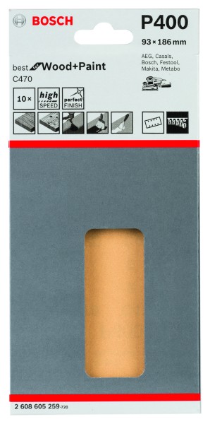Bosch Schleifpapier 93x186mm K400 C470 Wood & Paint 10er Pack