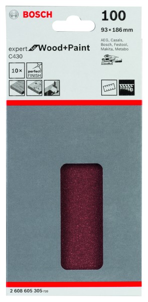 Bosch Schleifpapier 93x186mm K100 C430 Wood & Paint 10er Pack