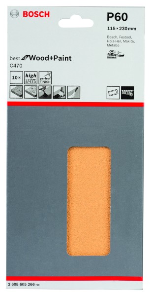 Bosch Schleifpapier 115x230mm K60 C470 Wood & Paint 10er Pack