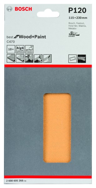 Bosch Schleifpapier 115x230mm K120 C470 Wood & Paint 10er Pack