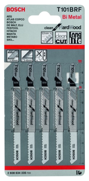 Bosch Stichsägeblatt Clean for HardWood T101BRF 5er Pack