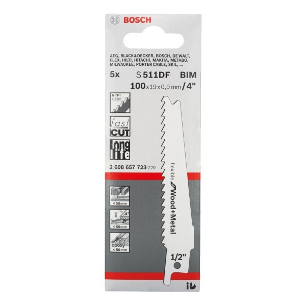 Bosch Säbelsägeblatt Flexible for Wood+Metal S511DF 5er Pack
